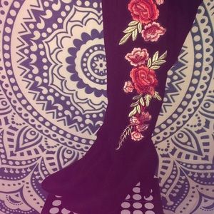 Knee high black and floral boots